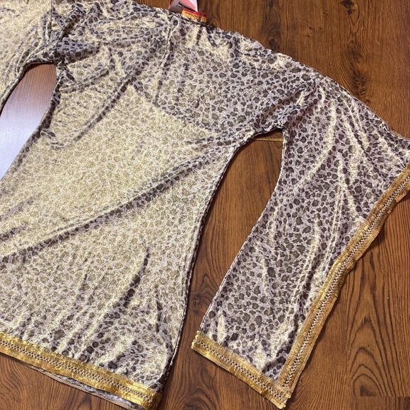 🌷 Beautiful 🌷 Extravagant Bell Sleeve Gold Sequin Leopard Dress From Egypt NWT - Picture 11 of 12